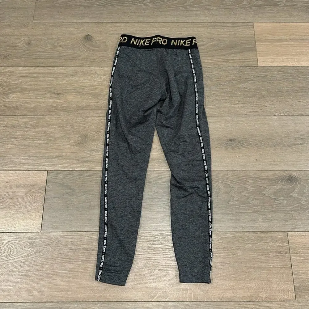 NIKE PRO Gray Warm Dri-Fit Mid Rise Gold Glitter Active‎ Yoga Leggings Size XS